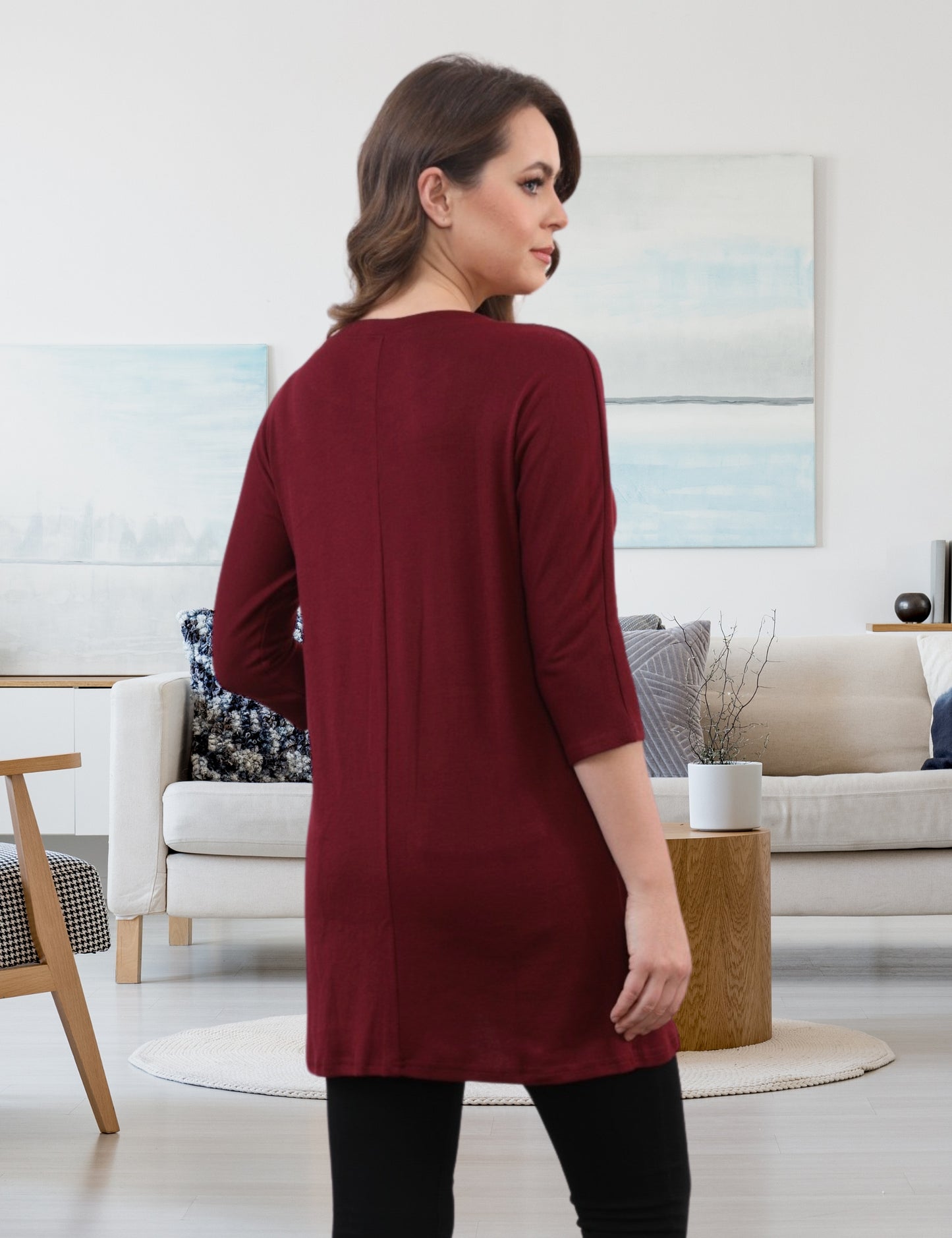 Womens Long Tunics or Tops to Wear with Leggings Casual Spring 3/4 Sleeve Shirts with Pockets