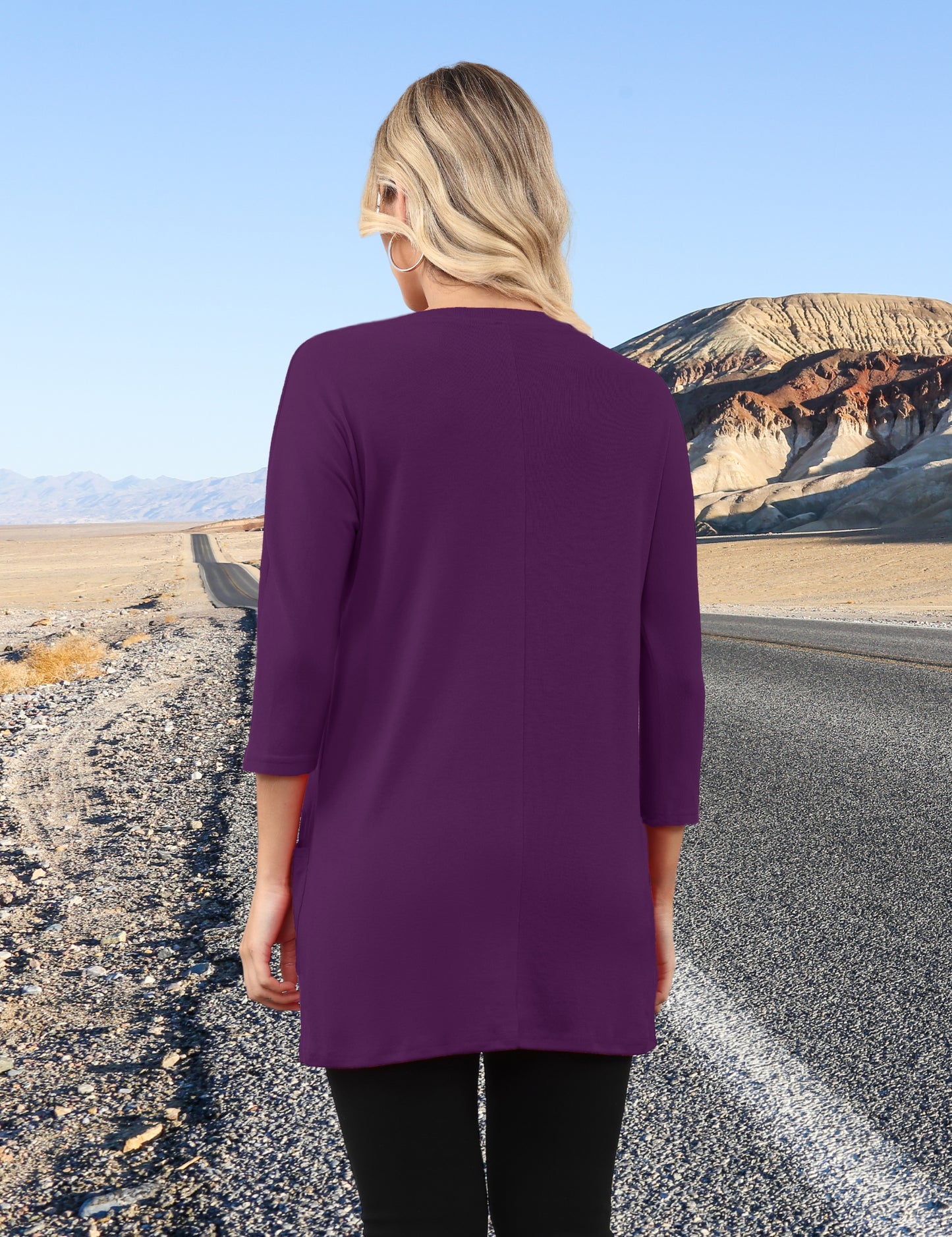 Womens Long Tunics or Tops to Wear with Leggings Casual Spring 3/4 Sleeve Shirts with Pockets