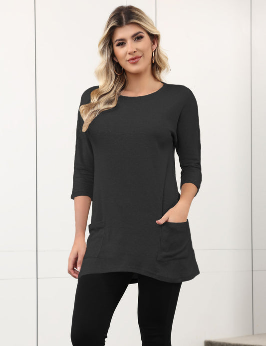 Womens Long Tunics or Tops to Wear with Leggings Casual Spring 3/4 Sleeve Shirts with Pockets