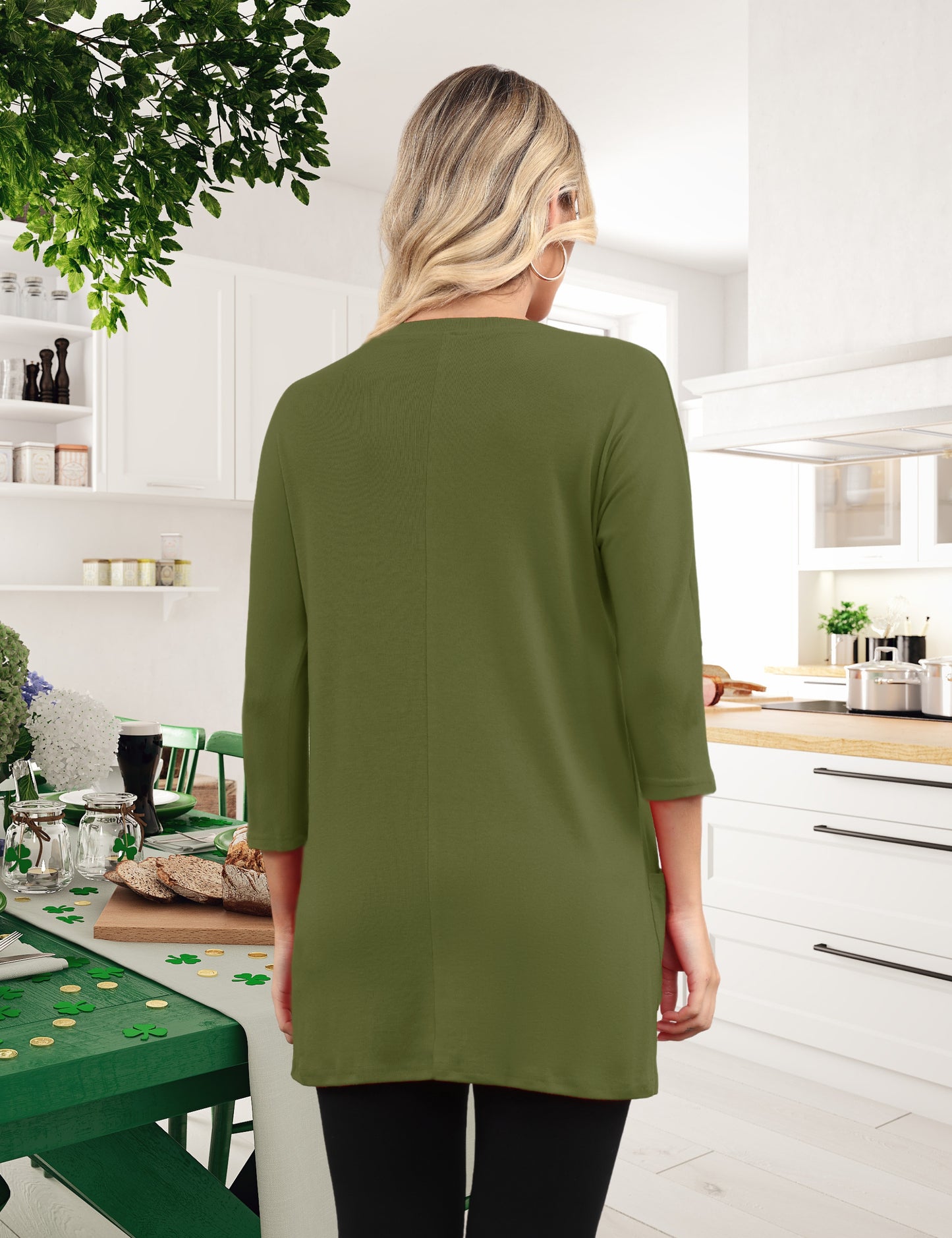 Womens Long Tunics or Tops to Wear with Leggings Casual Spring 3/4 Sleeve Shirts with Pockets