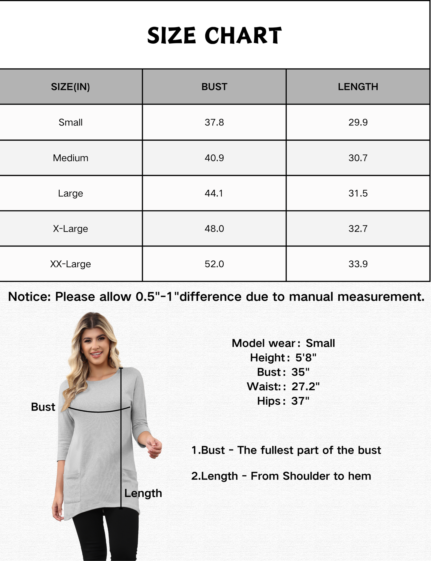 Womens Long Tunics or Tops to Wear with Leggings Casual Spring 3/4 Sleeve Shirts with Pockets